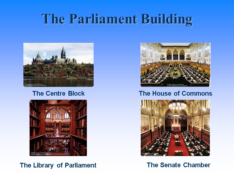 The Parliament Building The Centre Block The House of Commons The Senate Chamber The